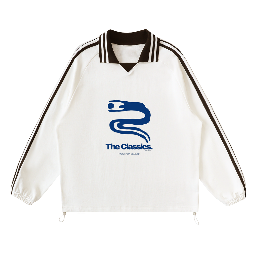 Contrast Striped Lapel Collar Sweatshirt